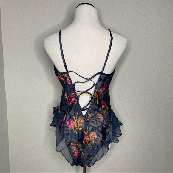 Vintage 90s Y2K Deadstock Victoria’s Secret Blue Floral Sheer Teddy Size Large - Picture 3 of 4
